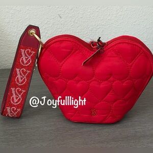 VICTORIA'S SECRET Valentine’s Day Lipstick Hearts makeup bag and Red Wristlet